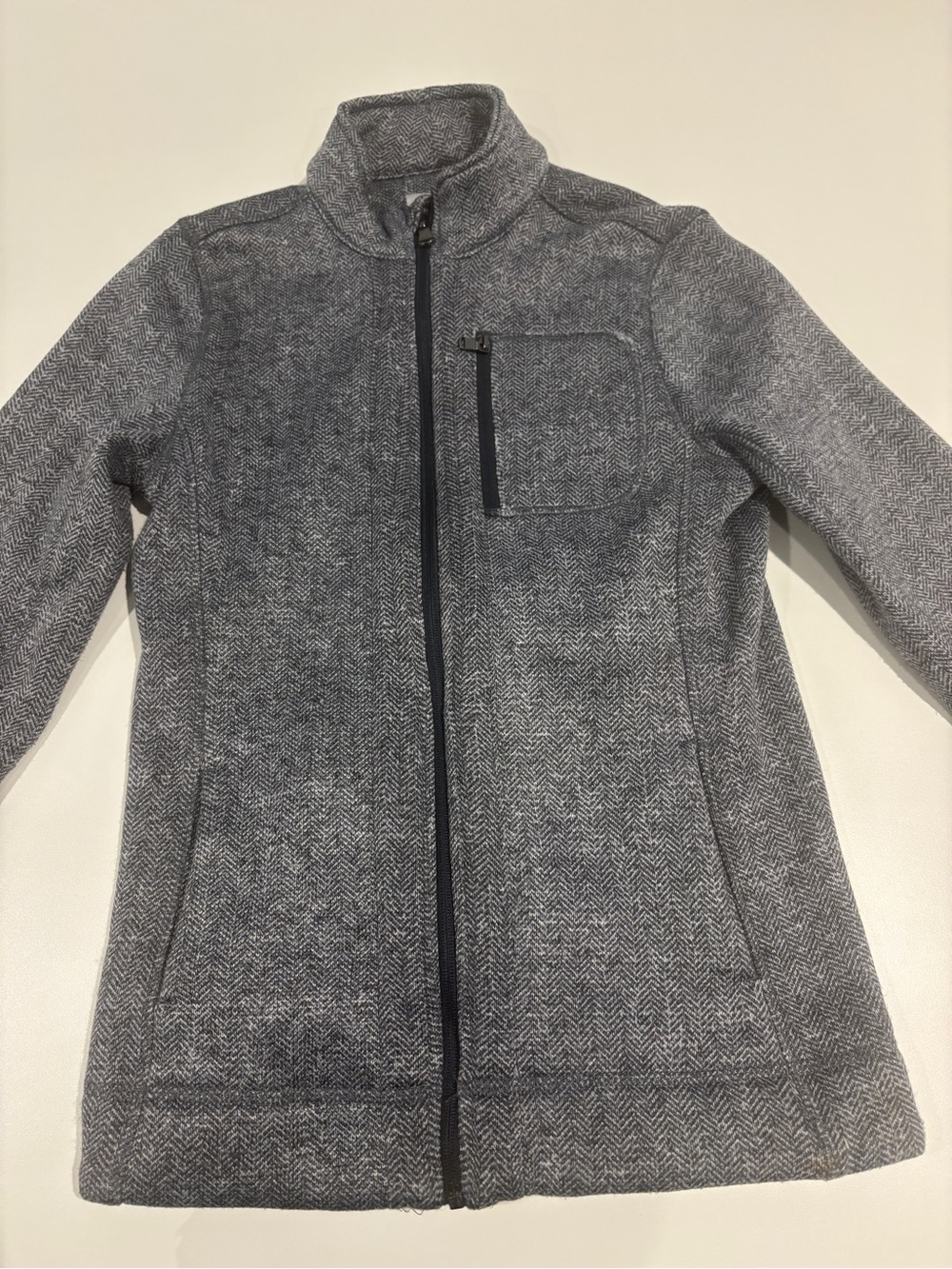 Women’s Gray Herringbone Zip-Front Pea Coat